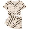 imageVerdusa Womens 2Piece Button Down Short Sleeve Ditsy Floral Button Front Sleepwear Loungewear PJ SetBlack Beige