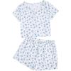 imageVerdusa Womens 2Piece Button Down Short Sleeve Ditsy Floral Button Front Sleepwear Loungewear PJ SetWhite