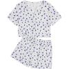 imageVerdusa Womens 2Piece Button Down Short Sleeve Ditsy Floral Button Front Sleepwear Loungewear PJ SetWhite Blue