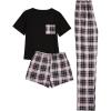 imageVerdusa Womens 3 Piece Cartoon Print Pajama Sets Tee Top And Shorts Pants PjsBlack and Pink
