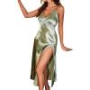 imageVerdusa Womens Backless Lace Trim Nightgown Lingerie Satin Sleeveless Sleep DressGreen