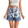 imageVerdusa Womens Casual Floral Print Tassel Tie Knot Straight Leg ShortsBlue and White
