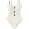 imageVerdusa Womens Cut Out Colorblock One Piece Swimsuit Ruched Swimwear Bathing SuitCream White