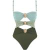 imageVerdusa Womens Cut Out Colorblock One Piece Swimsuit Ruched Swimwear Bathing SuitGreen