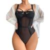 imageVerdusa Womens Cut Out Sheer Mesh Underwire Bodysuit Teddy One Piece LingeriesBlack