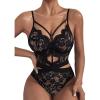imageVerdusa Womens Deep V Neck Lace One Piece Lace Babydoll Underwire Teddy Bodysuit