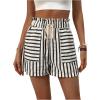 imageVerdusa Womens Drawstring Paperbag Waist Striped Straight Leg ShortsBlack