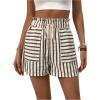 imageVerdusa Womens Drawstring Paperbag Waist Striped Straight Leg ShortsCoffee Brown