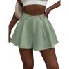imageVerdusa Womens Elastic High Waist Pleated Wide Leg Shorts with PocketGreen