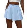 imageVerdusa Womens Elastic High Waist Pleated Wide Leg Shorts with PocketLight Blue