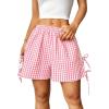 imageVerdusa Womens Gingham Plaid Print Bow Tie Split Elastic Waist ShortsPink
