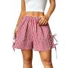 imageVerdusa Womens Gingham Plaid Print Bow Tie Split Elastic Waist ShortsRed and White