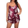 imageVerdusa Womens Plus Size 2 Piece Satin Pajama Floral Print Cami Top and Shorts SetBurgundy