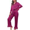 imageVerdusa Womens Satin Notch Collar Blouse and Ruffle Hem Pants PJ SetFuchsia
