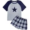 imageVerdusa Womens Two Piece Pajama Sets Plaid Pj Set Star Print Short Sleeve Tee and Shorts Comfy Sleepwear Casual Lounge SetsDark Blue