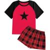 imageVerdusa Womens Two Piece Pajama Sets Plaid Pj Set Star Print Short Sleeve Tee and Shorts Comfy Sleepwear Casual Lounge SetsRed and Black
