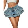 imageVerdusa Womens Y2K Shorts Button Front Layered Ruffled Denim Mini SkortLight Wash