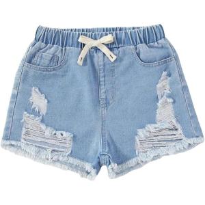 imageVerdusa Girls Casual Paperbag Waist Belted Denim Shorts with PocketsLight Wash Solid