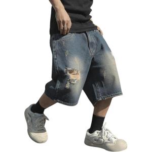 imageVerdusa Mens Baggy Bermuda Denim Shorts Streetwear Jean Short with PocketsDark Wash
