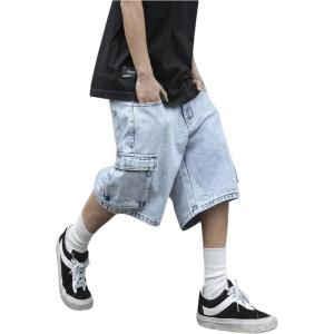 imageVerdusa Mens Baggy Bermuda Denim Shorts Streetwear Jean Short with PocketsLight Wash