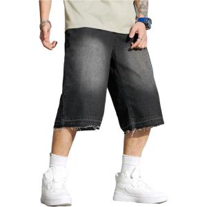 imageVerdusa Mens Baggy Jean Raw Trim Casual Loose Denim Shorts Bermuda Jean Loose ShortBlack