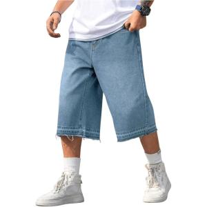 imageVerdusa Mens Baggy Jean Raw Trim Casual Loose Denim Shorts Bermuda Jean Loose ShortLight Wash