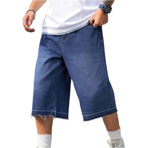 imageVerdusa Mens Baggy Jean Raw Trim Casual Loose Denim Shorts Bermuda Jean Loose ShortMedium Wash