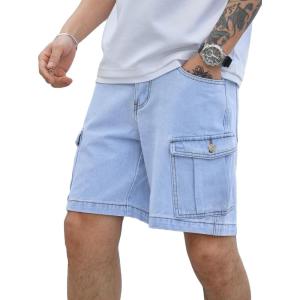 imageVerdusa Mens Casual High Waist Straight Leg Denim Cargo Shorts with PocketsLight Wash