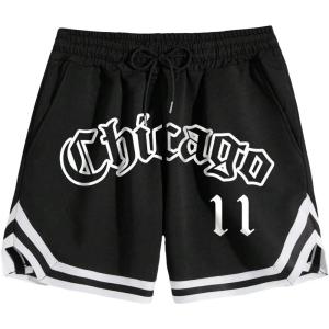 imageVerdusa Mens Drawstring Elastic Waist Slit Hem Letter Print Shorts with PocketsBlack
