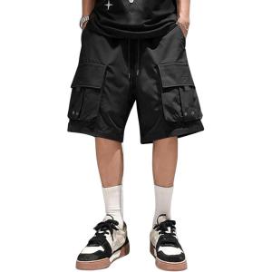 imageVerdusa Mens Loose Straight Leg Cargo Shorts Buckle Drawstring Waist Baggy ShortsBlack