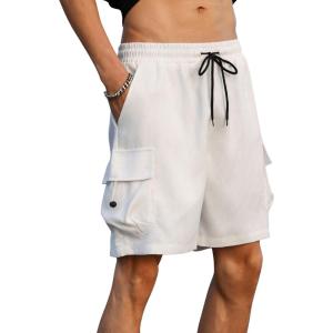 imageVerdusa Mens Loose Straight Leg Cargo Shorts Buckle Drawstring Waist Baggy ShortsWhite
