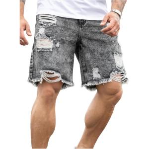 imageVerdusa Mens Ripped Distressed Raw Hem Straight Leg Denim ShortsGrey