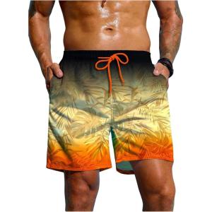 imageVerdusa Mens Tropical Print Drawstring Waist Swim Trunks Beach ShortsBurnt Orange
