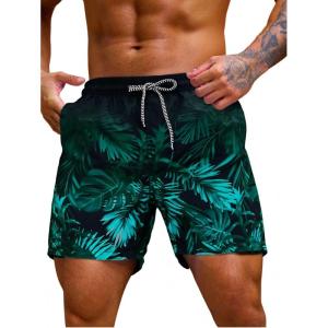 imageVerdusa Mens Tropical Print Drawstring Waist Swim Trunks Beach ShortsOmbre Green Black