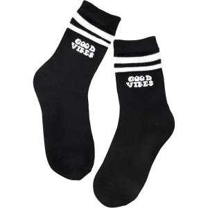 imageVerdusa Unisex Kid Striped Letter Print Athletic Socks Casual Crew SocksBlack White
