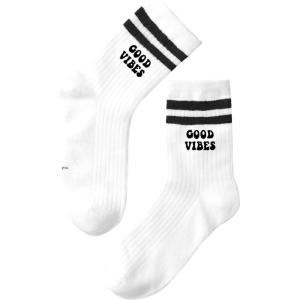 imageVerdusa Unisex Kid Striped Letter Print Athletic Socks Casual Crew SocksBlack and White