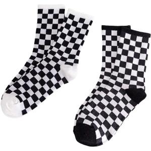 imageVerdusa Womens 2 Pairs Checkered Mid Calf Socks Vintage Graphic Printed Crew SocksBlack and White
