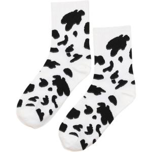 imageVerdusa Womens 2 Pairs Checkered Mid Calf Socks Vintage Graphic Printed Crew SocksCow Black