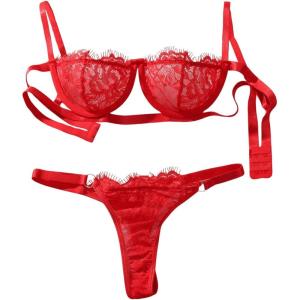 imageVerdusa Womens 2 Piece Cut Out Underwire Sexy See Through Bra and Panty Lingerie SetsRed