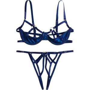 imageVerdusa Womens 2 Piece Cut Out Underwire Sexy See Through Bra and Panty Lingerie SetsRolay Blue