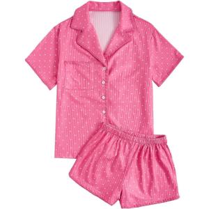 imageVerdusa Womens 2 Piece Pajama Sets Cute Pj Set Button Up Short Sleeve Top and Short Sleepwear Lounge SetsPink