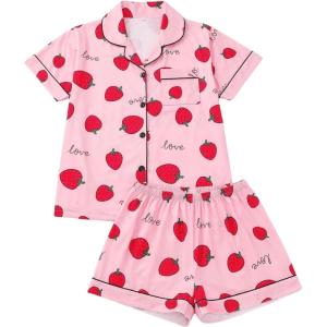 imageVerdusa Womens 2 Piece Pajama Sets Cute Printed Pj Set Button Up Shirts with Shorts Lounge SleepwearRed Pink