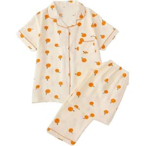 imageVerdusa Womens 2 Piece Pajama Sets Cute Printed Pj Sets Sleepwear Button Up Shirt with Pants Lounge SetOrange