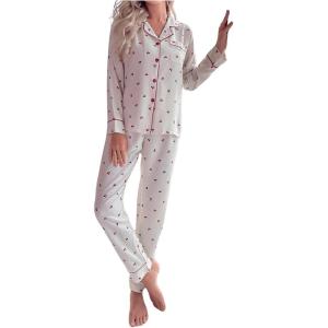 imageVerdusa Womens 2 Piece Pj Sets Matching Sets Printed Pajama Sets Sleepwear Long Sleeve Tops and PantsBeige
