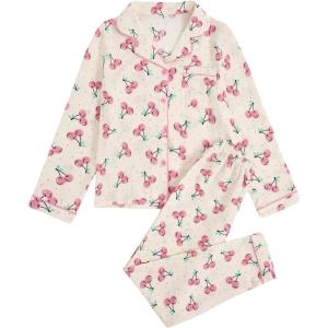 imageVerdusa Womens 2 Piece Pj Sets Matching Sets Printed Pajama Sets Sleepwear Long Sleeve Tops and PantsCherry Beige