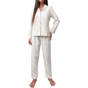 imageVerdusa Womens 2 Piece Pj Sets Matching Sets Printed Pajama Sets Sleepwear Long Sleeve Tops and PantsFloral Beige