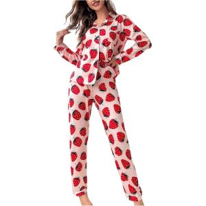 imageVerdusa Womens 2 Piece Pj Sets Matching Sets Printed Pajama Sets Sleepwear Long Sleeve Tops and PantsRed Pink