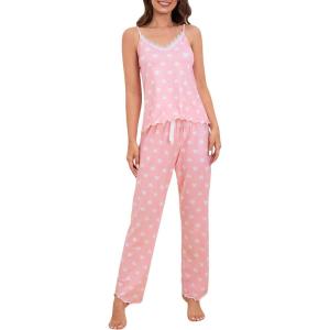imageVerdusa Womens 2 Piece Polka Dots Lace Cami Top and Pants Sleepwear Pajama SetPink and White