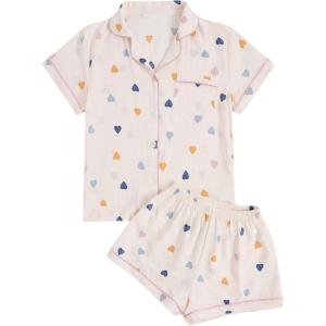 imageVerdusa Womens 2 Piece Printed Lounge PJ Sets Sleepwear Button Up Shirt with ShortsBeige
