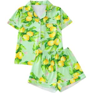 imageVerdusa Womens 2 Piece Sleepwear Button Down Pajama Sets Short Sleeve Shirt and ShortsGreen
